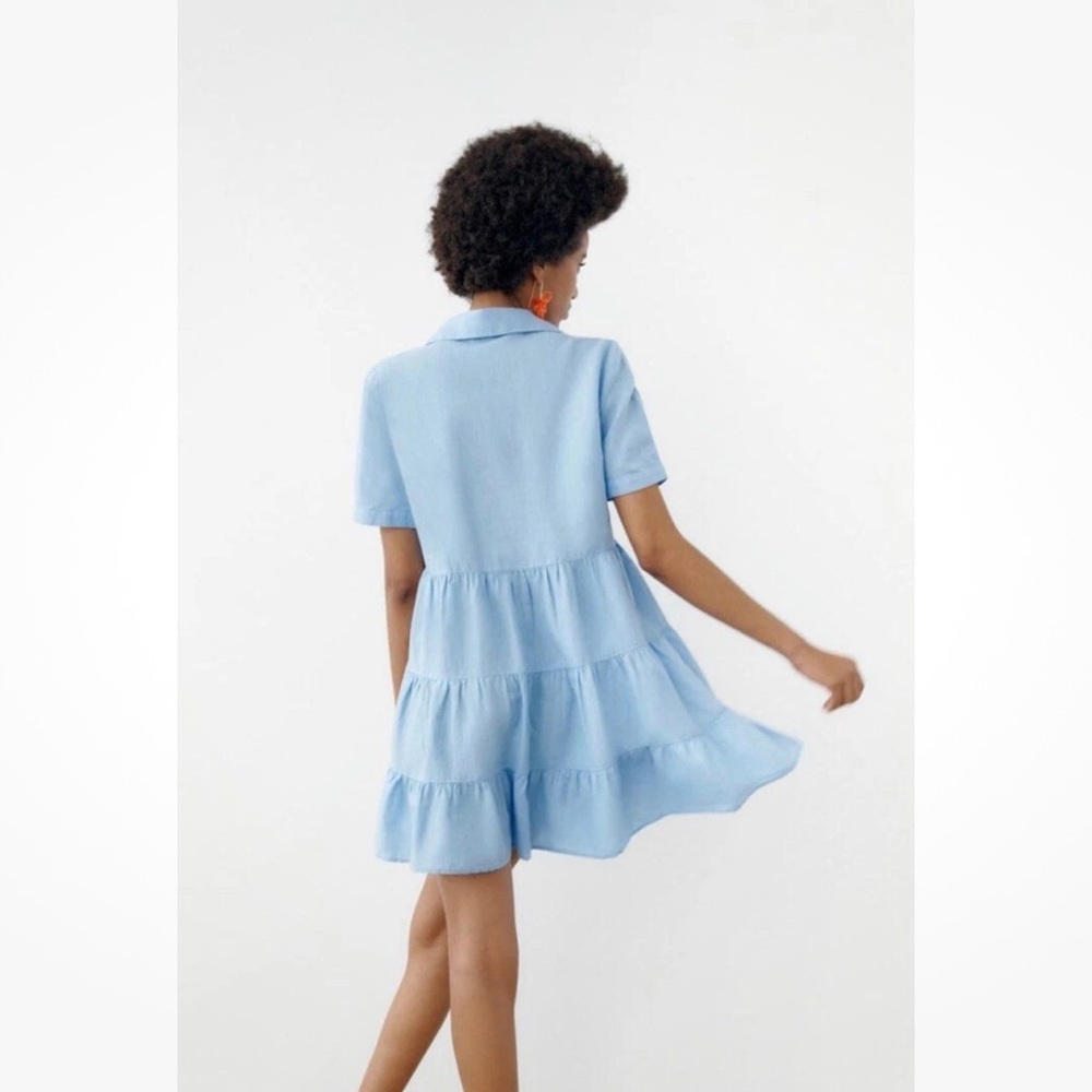 Zara linen blend Tiered dress sz M - Picture 3 of 6